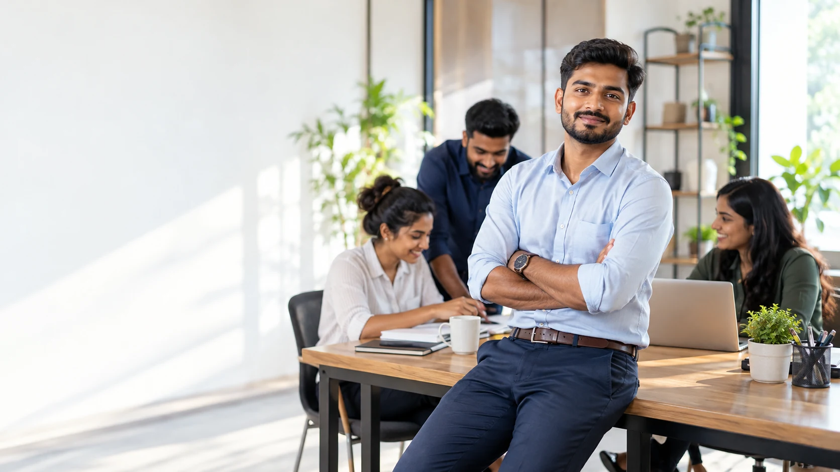 Confident business team in a bright workspace